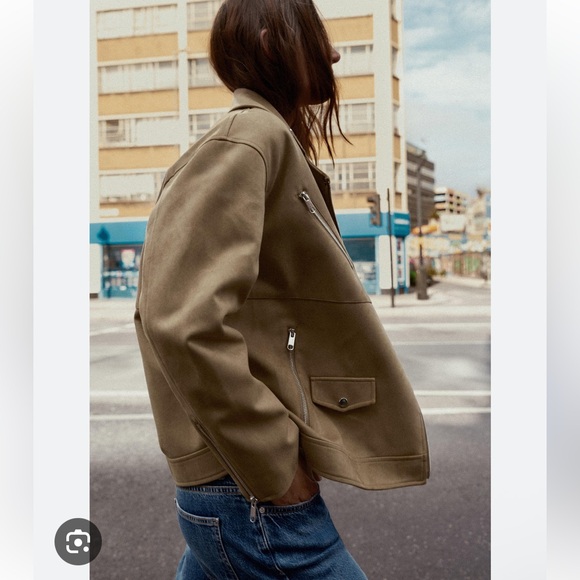 ZARA FAUX SUEDE BIKER JACKET - Picture 11 of 16
